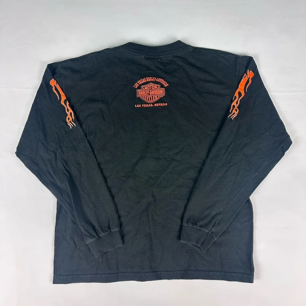Vintage Harley Davidson Men's XL T-Shirt Flames Las Vegas Motorcycle Long Sleeve